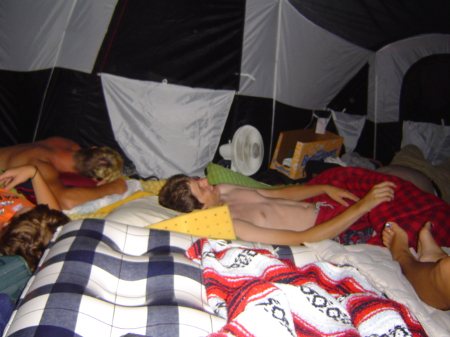 us sleeping in the tent